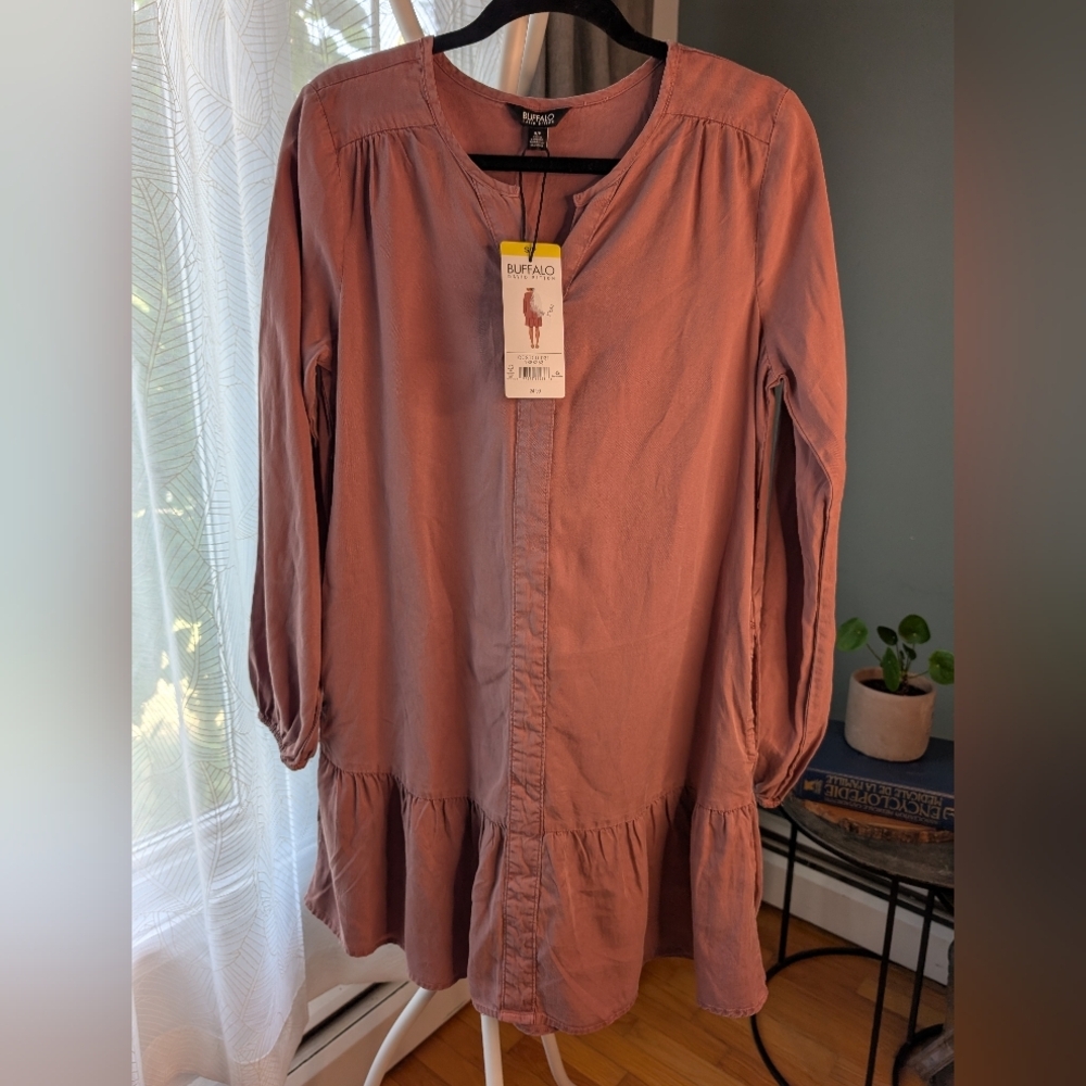 73.nwt Buffalo David Bitton Terracotta Long Sleeve Dress‎ - Picture 2 of 3